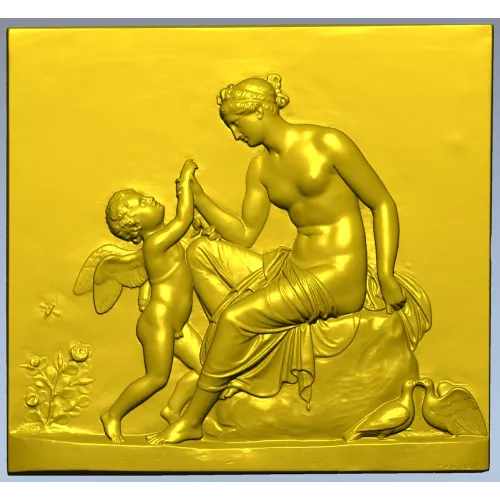 Classical Bas-Relief Panel with Putto - STL 3D Model for CNC