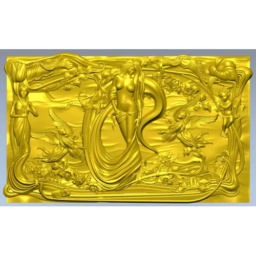Art Nouveau Nymph Decorative Panel 3D STL for CNC