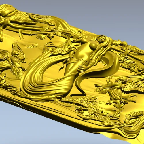 Art Nouveau Nymph Decorative Panel 3D STL for CNC
