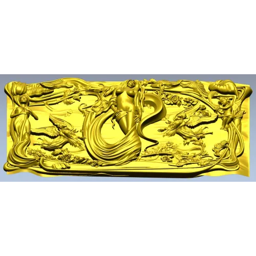 Art Nouveau Nymph Decorative Panel 3D STL for CNC