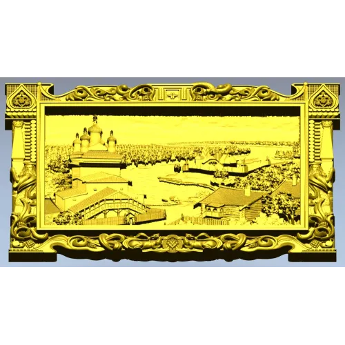 Рельефное панно "Речной пейзаж с церковью" - STL модель для ЧПУ