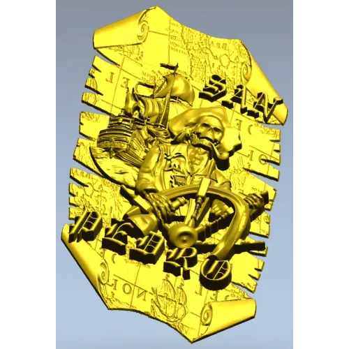 Pirate Captain Bas-Relief STL 3D Model for CNC