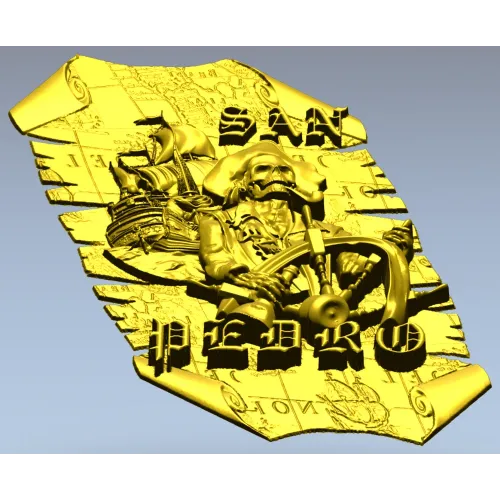 Pirate Captain Bas-Relief STL 3D Model for CNC