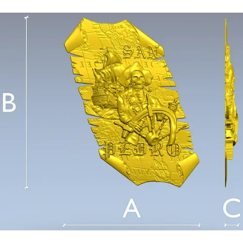 Pirate Captain Bas-Relief STL 3D Model for CNC