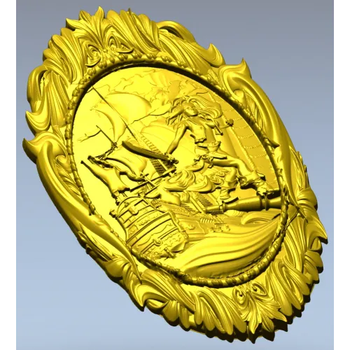 Овальный морской медальон - 3D модель STL для ЧПУ с пиратской сценой