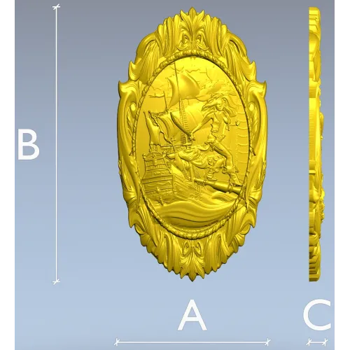 Овальный морской медальон - 3D модель STL для ЧПУ с пиратской сценой