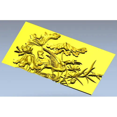 3D модель панно "Цапля в лотосах" - STL для ЧПУ