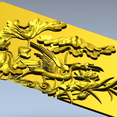 3D модель панно "Цапля в лотосах" - STL для ЧПУ