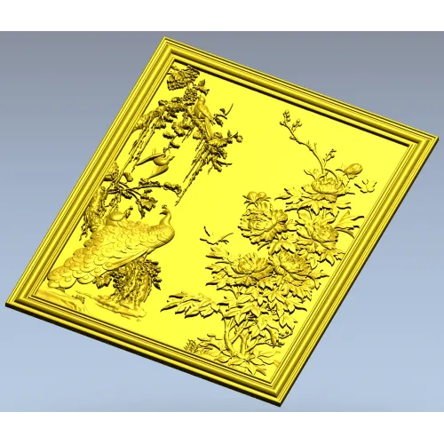 Павлин и пионы - 3D модель STL для ЧПУ (панель)