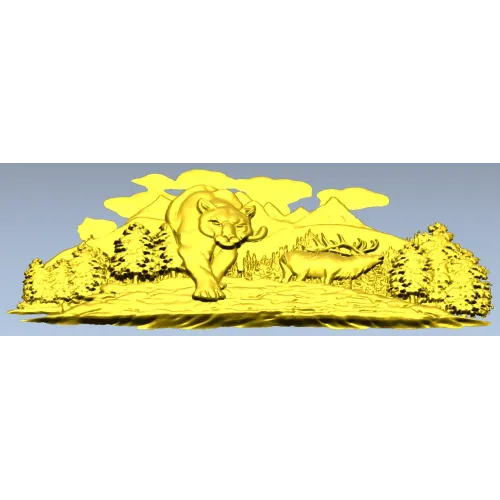 Пума в лесу - рельефная 3D модель STL для ЧПУ