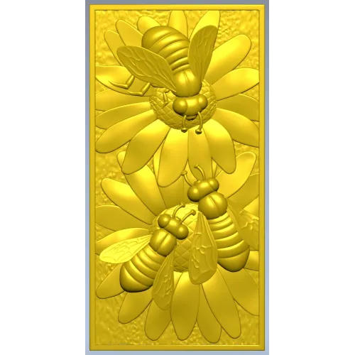 Bees on Daisies - High-Relief STL Panel for CNC