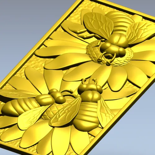 Bees on Daisies - High-Relief STL Panel for CNC