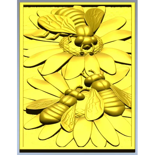 Bees on Daisies - High-Relief STL Panel for CNC