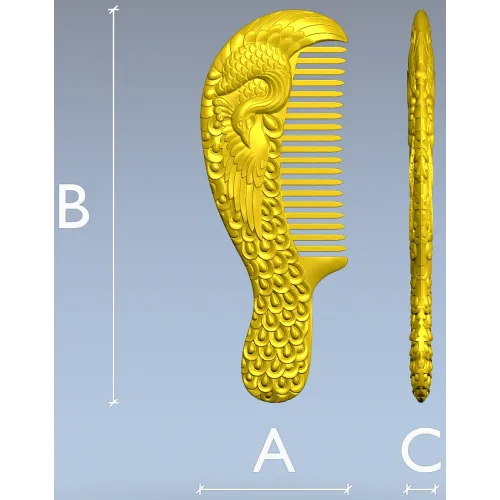 Ornate Phoenix Comb 3D STL for CNC carving