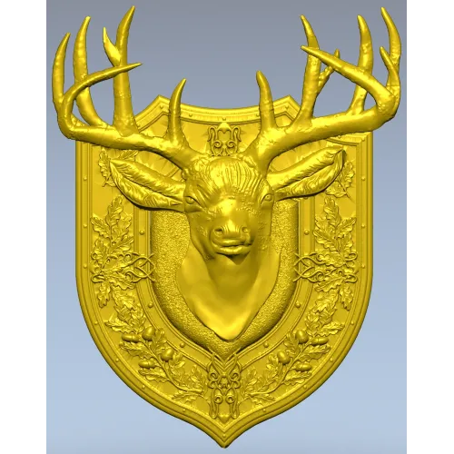 Stag Head Shield STL - High Relief CNC Model