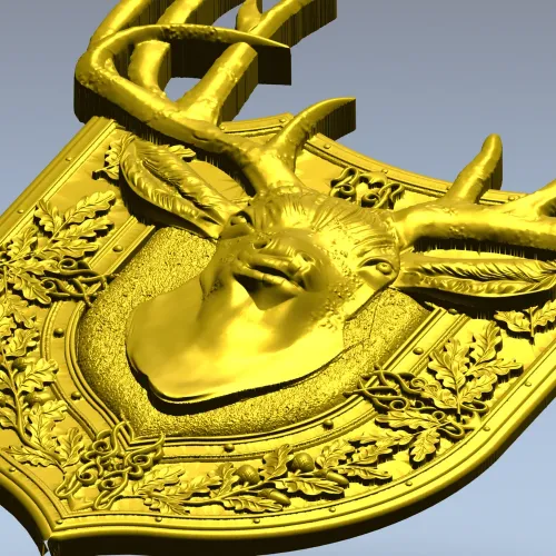 Stag Head Shield STL - High Relief CNC Model