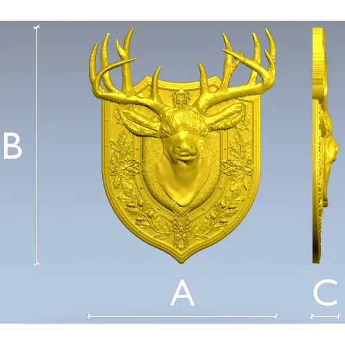 Stag Head Shield STL - High Relief CNC Model