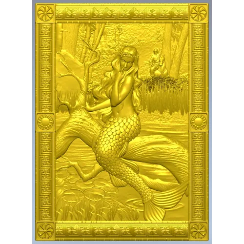 Mermaid high-relief panel STL for CNC