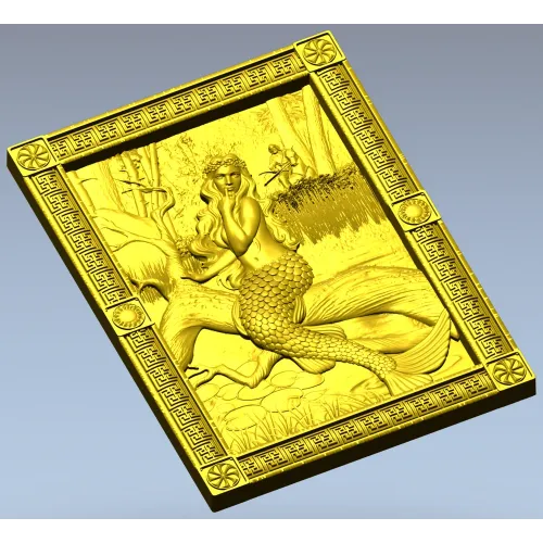 Mermaid high-relief panel STL for CNC