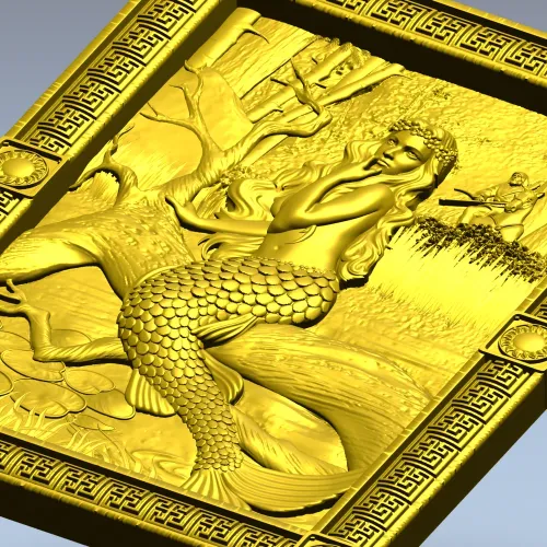 Mermaid high-relief panel STL for CNC