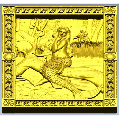 Mermaid high-relief panel STL for CNC