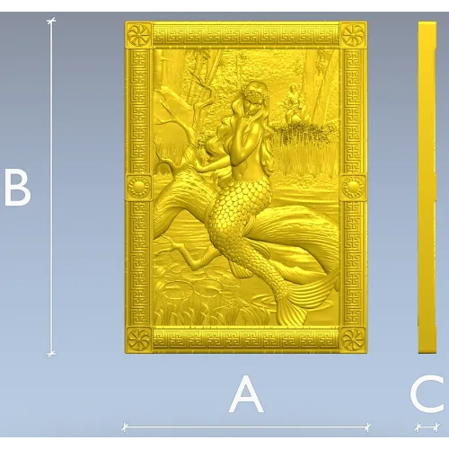 Mermaid high-relief panel STL for CNC