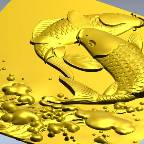 Koi Embrace - high-relief STL panel for CNC