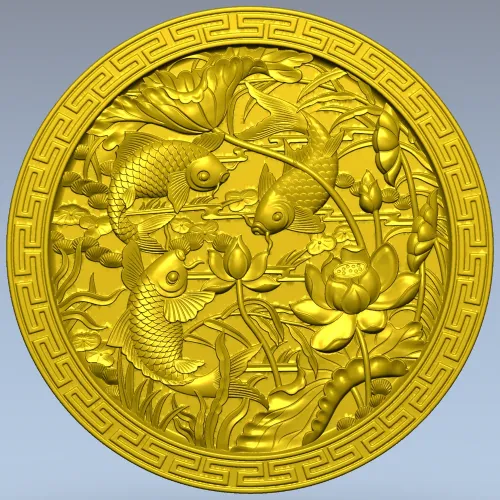 Koi & Lotus Round Relief - STL 3D Model for CNC