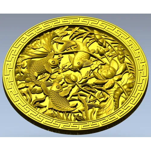 Koi & Lotus Round Relief - STL 3D Model for CNC