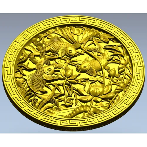 Koi & Lotus Round Relief - STL 3D Model for CNC