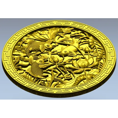 Koi & Lotus Round Relief - STL 3D Model for CNC