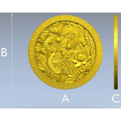 Koi & Lotus Round Relief - STL 3D Model for CNC