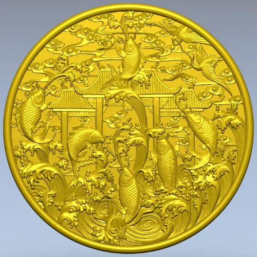 Koi Gate Medallion - detailed 3D STL for CNC milling
