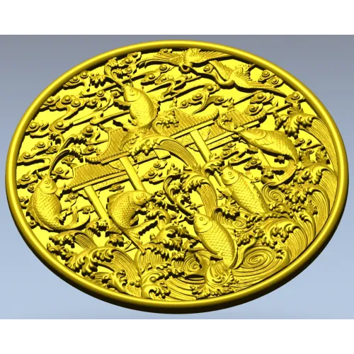 Koi Gate Medallion - detailed 3D STL for CNC milling