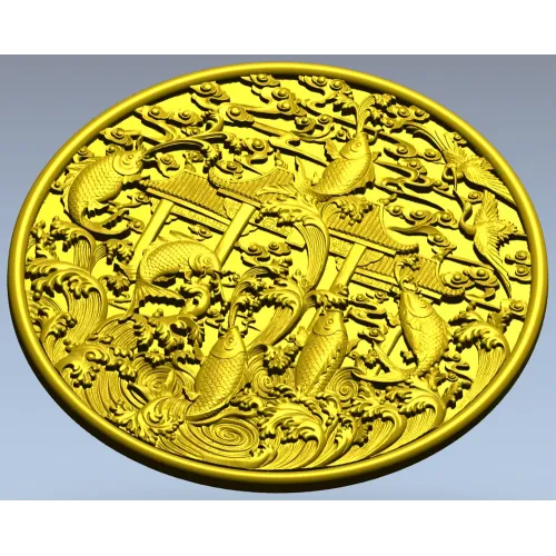 Koi Gate Medallion - detailed 3D STL for CNC milling