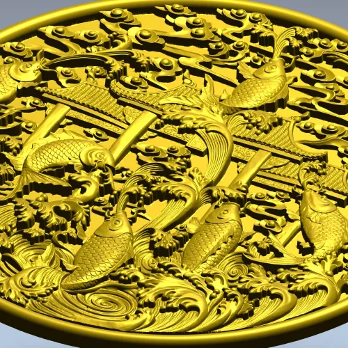 Koi Gate Medallion - detailed 3D STL for CNC milling