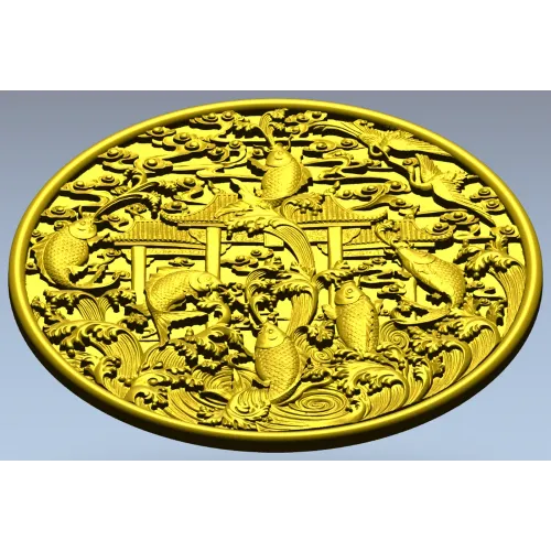 Koi Gate Medallion - detailed 3D STL for CNC milling
