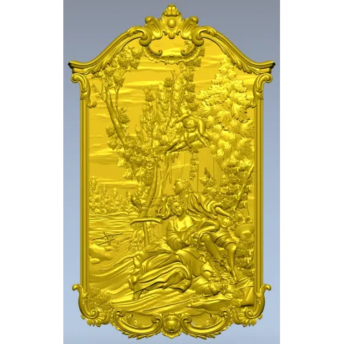 Rococo high-relief panel 3D model - Rendezvous in the Grove (STL for CNC)