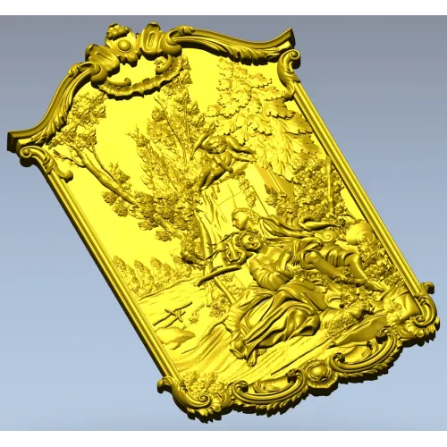 Rococo high-relief panel 3D model - Rendezvous in the Grove (STL for CNC)