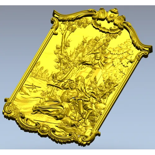 Rococo high-relief panel 3D model - Rendezvous in the Grove (STL for CNC)