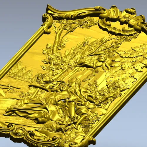Rococo high-relief panel 3D model - Rendezvous in the Grove (STL for CNC)