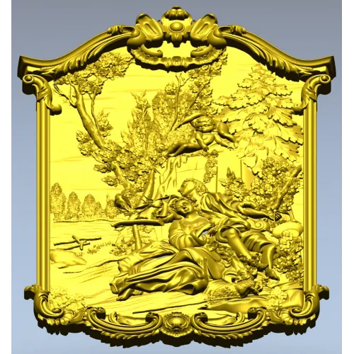 Rococo high-relief panel 3D model - Rendezvous in the Grove (STL for CNC)