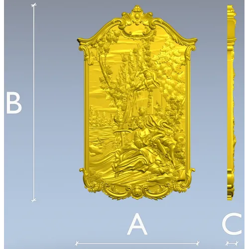 Rococo high-relief panel 3D model - Rendezvous in the Grove (STL for CNC)