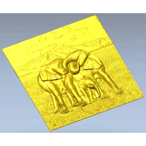 Рельефная 3D модель "Семья слонов" - панно для ЧПУ в формате STL