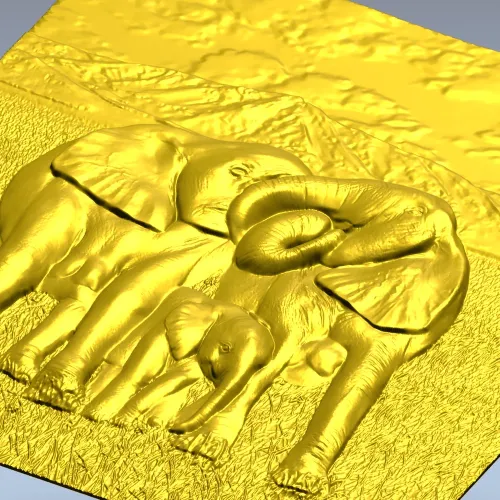 Рельефная 3D модель "Семья слонов" - панно для ЧПУ в формате STL