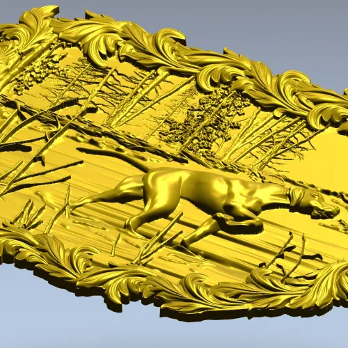 Панно "Собака у озера" - 3D STL модель для ЧПУ