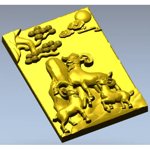 3D модель "Три барана у скалы" - stl панель для ЧПУ