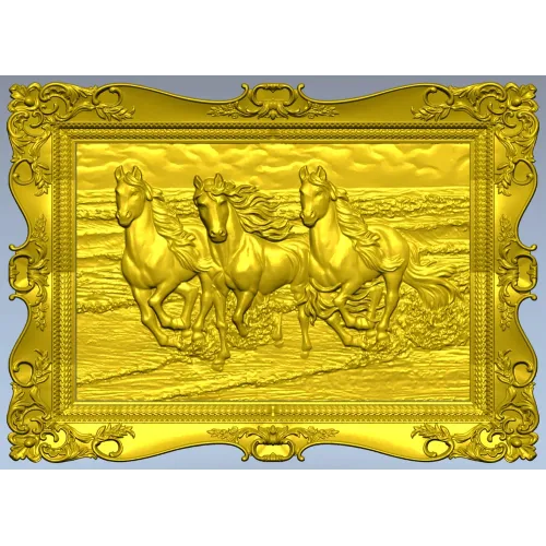 Three Horses on the Shore - high-relief STL 3D model for CNC