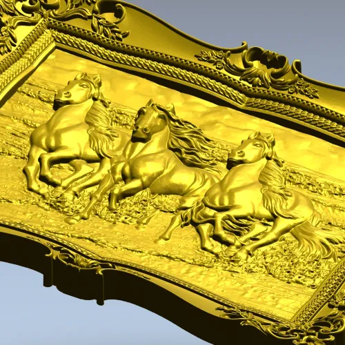 Three Horses on the Shore - high-relief STL 3D model for CNC