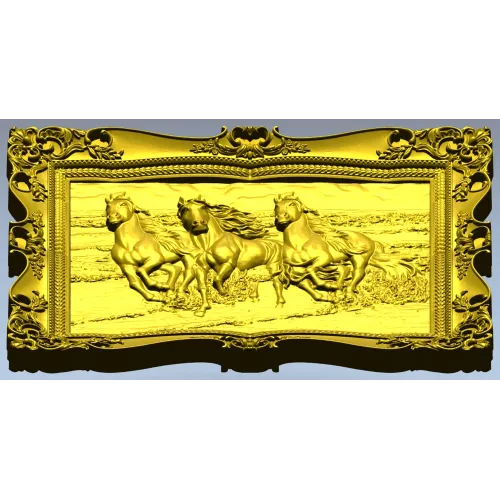 Three Horses on the Shore - high-relief STL 3D model for CNC